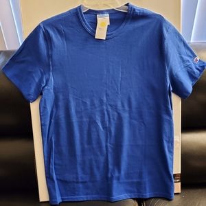 NWT Champion Blue Short Sleeve Cotton Tshirt Embroidered Logo Size L Unisex.